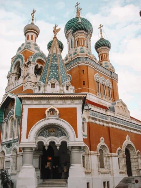 Orange and blue Russian style building in Nice