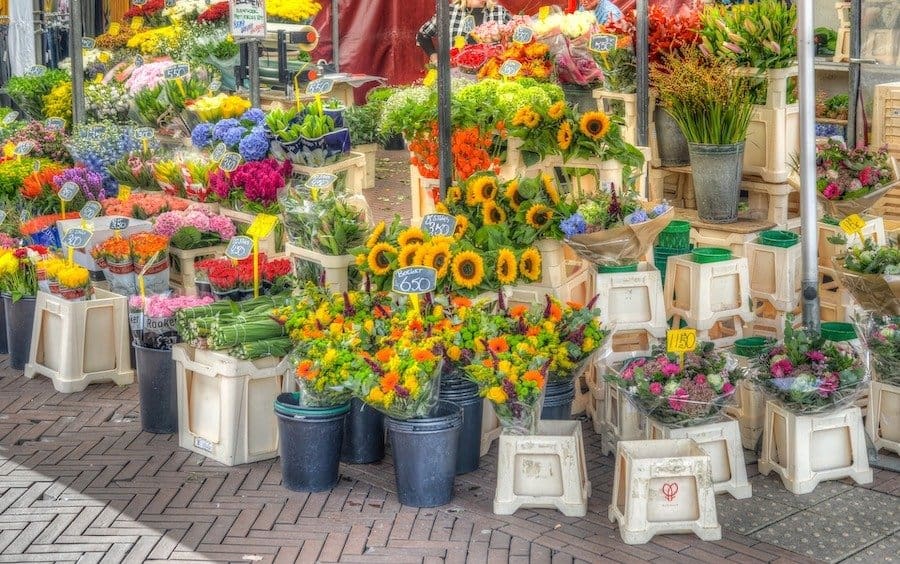 Tulips and other flowers in a shop