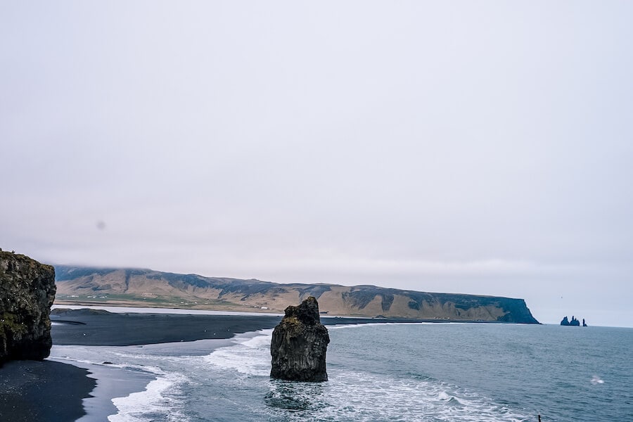 Side view of the black sand beach