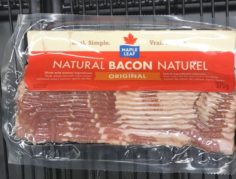 Canadian bacon inside plastic wrapping
