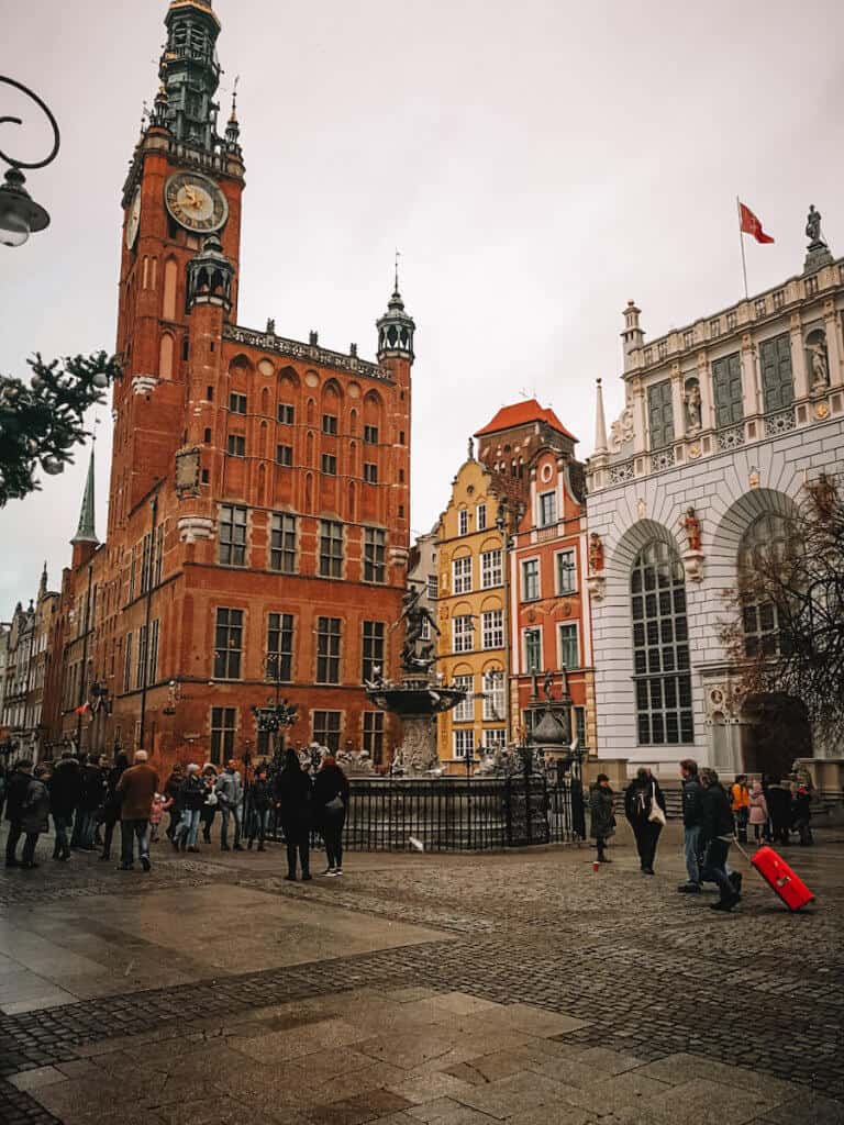 Towering red brick city hall 