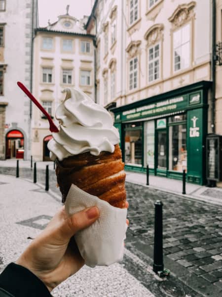 Chimney cake with icecream in Prague 