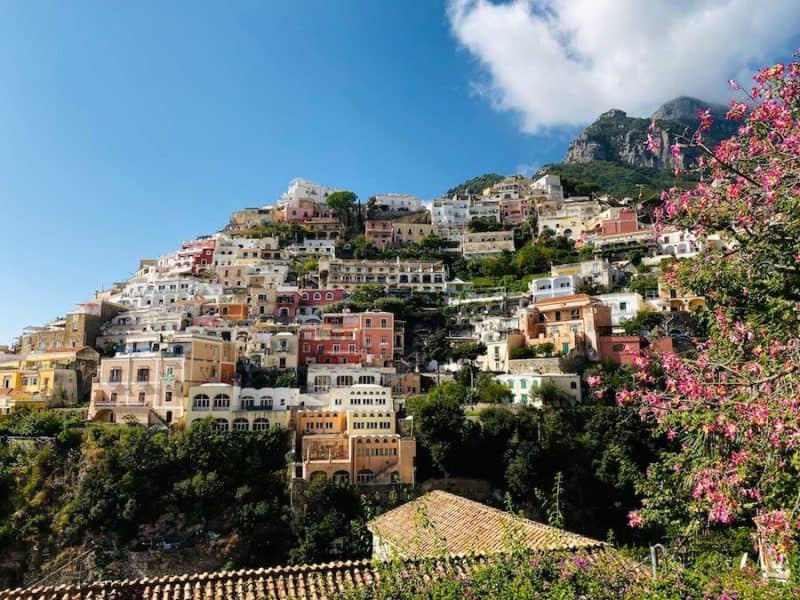 Colourful houses built vertically up the mountain in Positano 