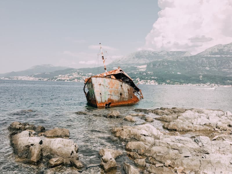 Sunken ship in the water