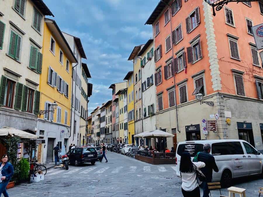 Pastel coloured houses along a street