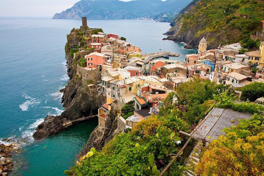 Houses of Cinque Terre and the ocean below