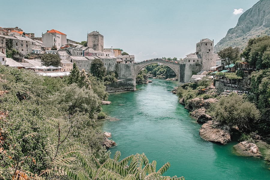 Bridge and blue waters in Mostar 