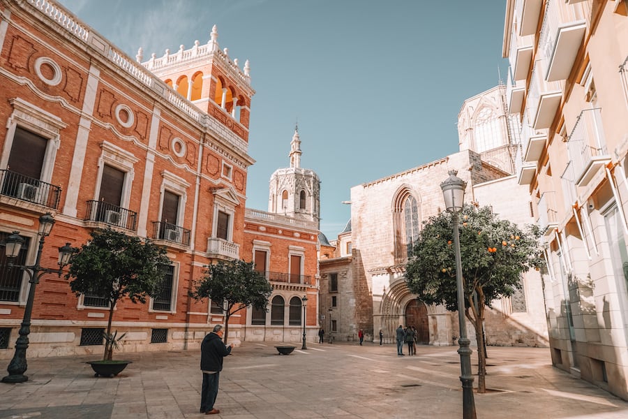 Orange building in the streets of Valencia