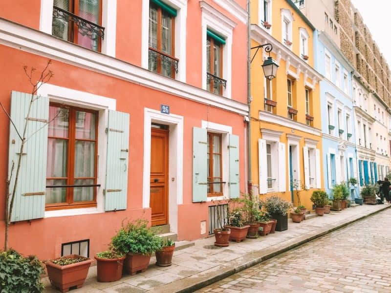 Colorful buildings on Rue Crémieux - weekend in Paris 