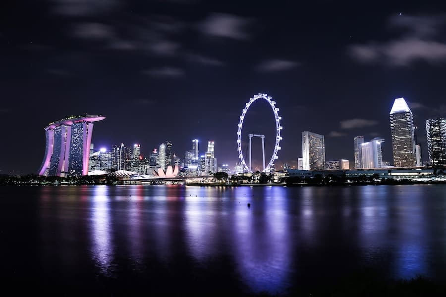 View of the Singapore flyer in Singapore at night 
