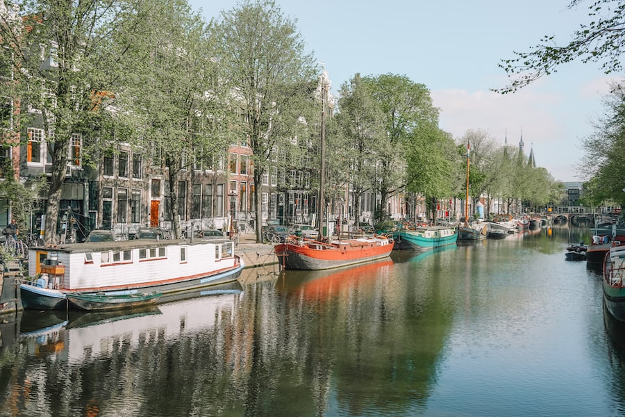 Canal of Amsterdam with boats