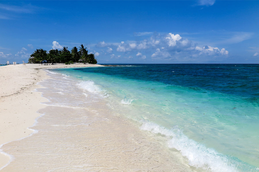 White sand beach and bright blue coea