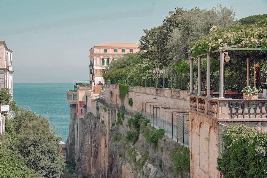 Cliff view of the city and sea in Sorrento