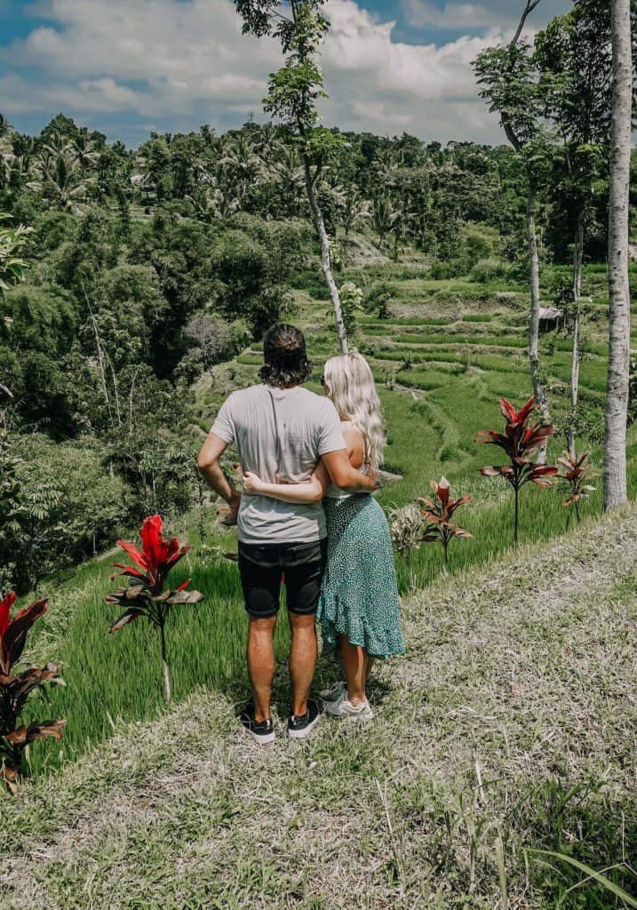 Two people standing in the Lombok rice fields