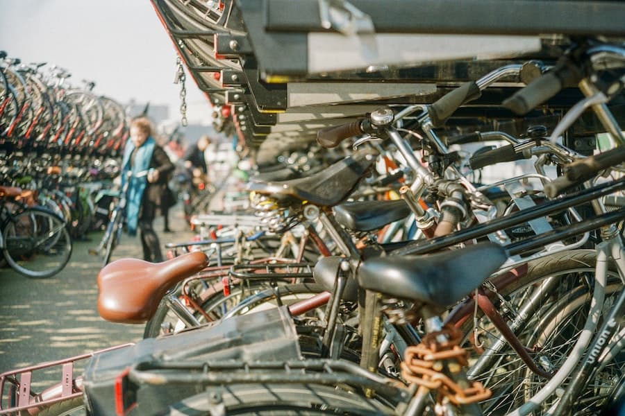 Rows of bikes parked in Amsterdam