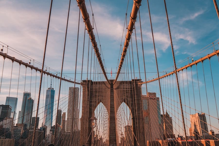 Vast Brooklyn bridge, showing the cables that hold the bridge up 