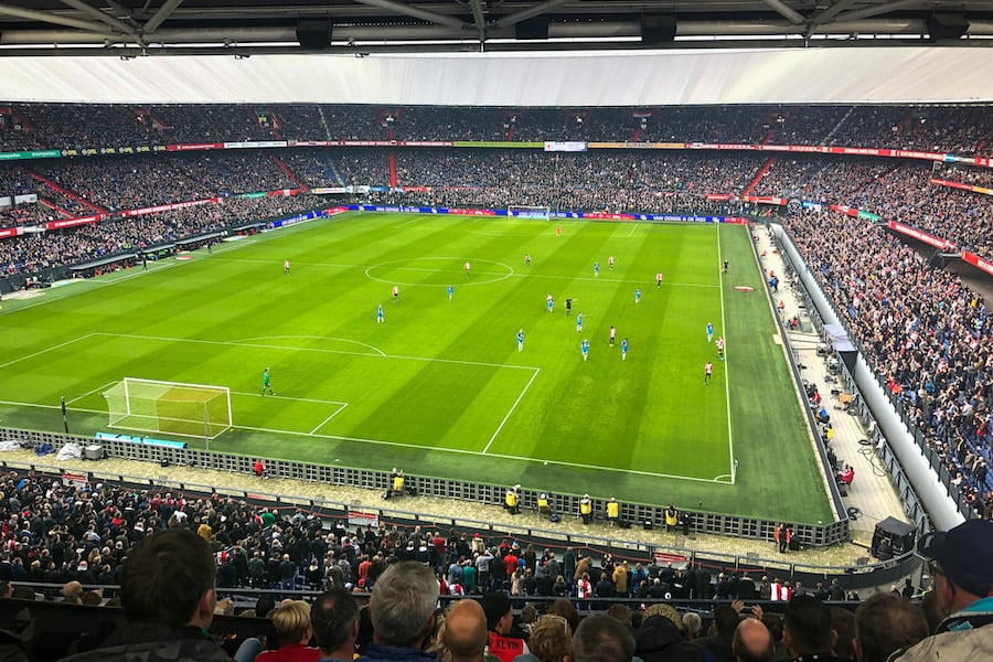 Top row view from a football field arena