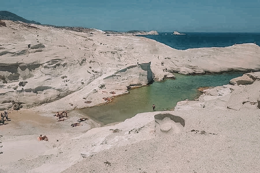 White rock formations and blue waters