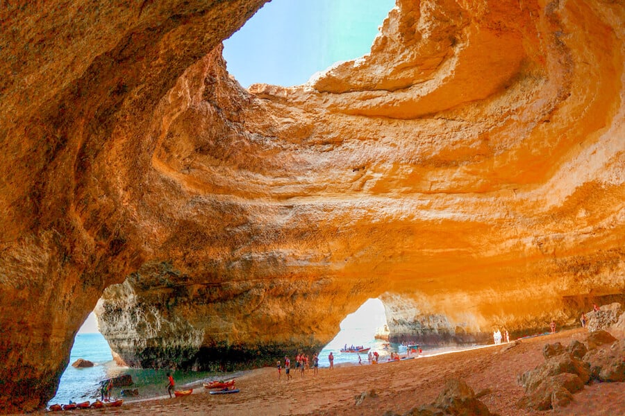 Huge orange-hued cave 
