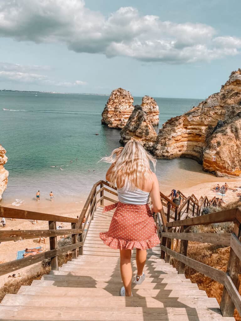 travel trivia walking down steps in Portugal