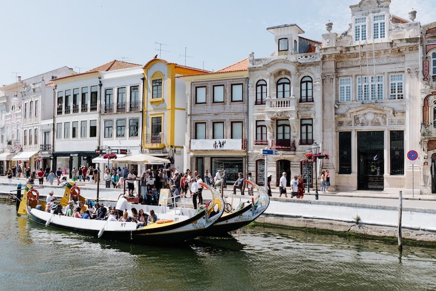 Venice looking port with small houses and gondolas