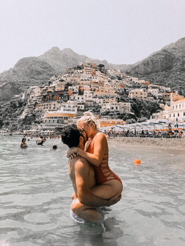 Couple on a kissing in Positano