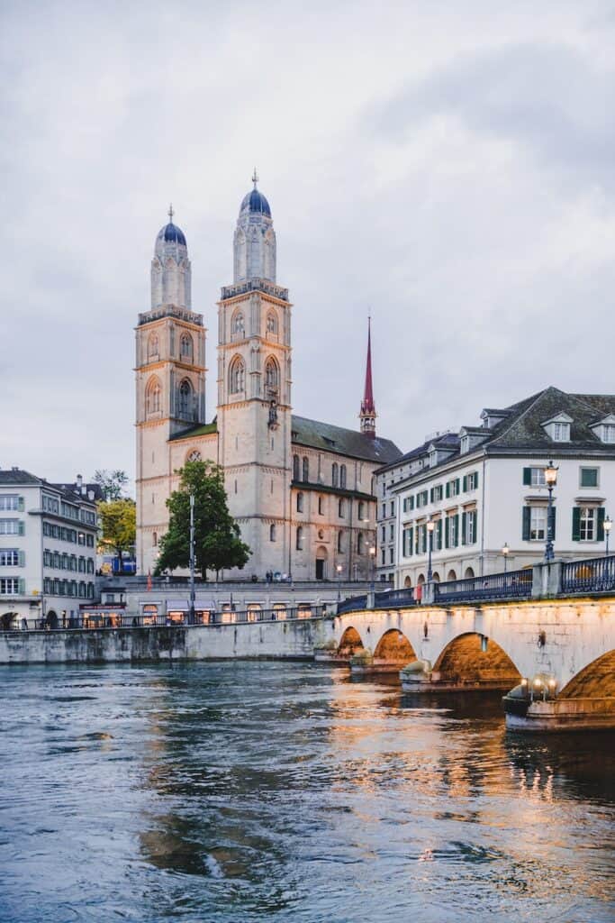 Buildings beside a river