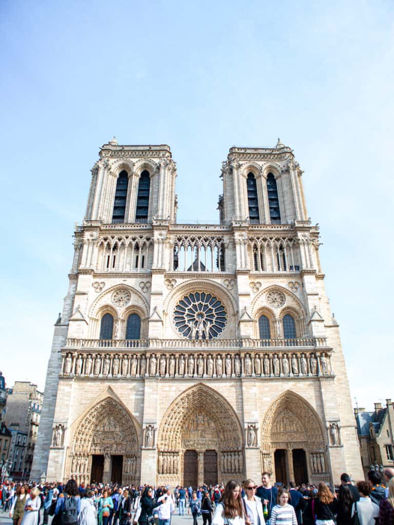 The exterior of the white stone Notre Dame