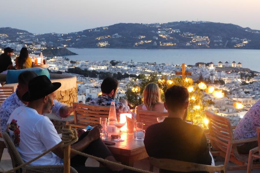 Bar overlooking the city in Mykonos