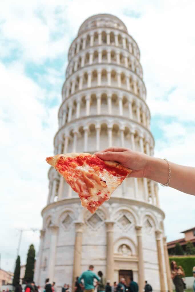 Pizza and the leaning tower of Piza