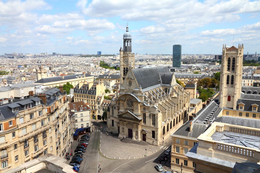 Aerial view of a church in Paris