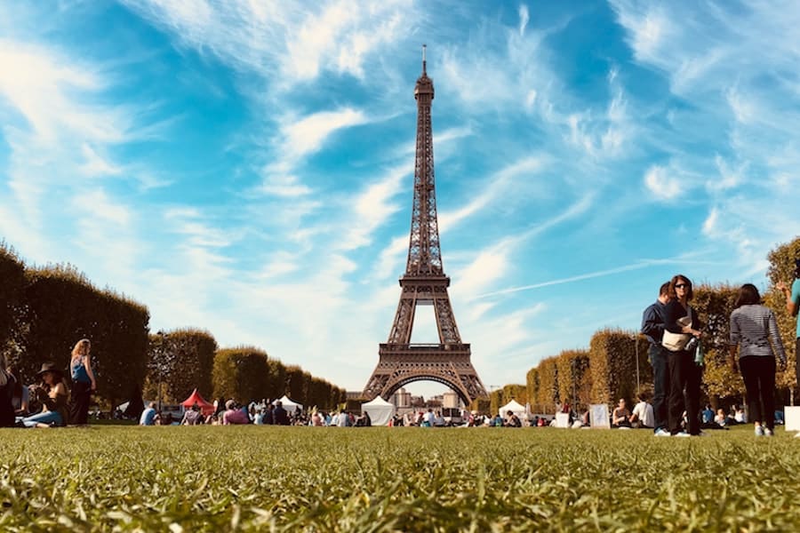 The park in front of the Eiffel Tower in Paris, which is often used as a prime spot for picnics. 