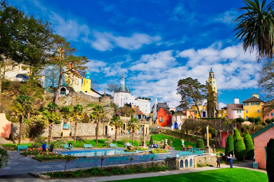 Colorful Italian Style Buildings and Gardens of Portmeirion, North Wales