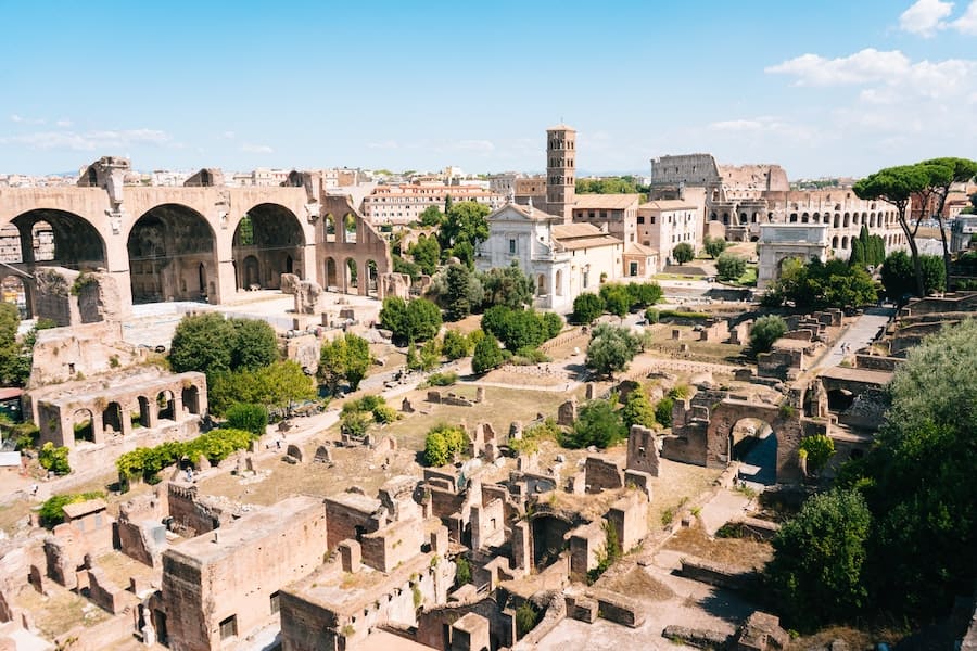 The Roman Forum full of ancient Roman ruins