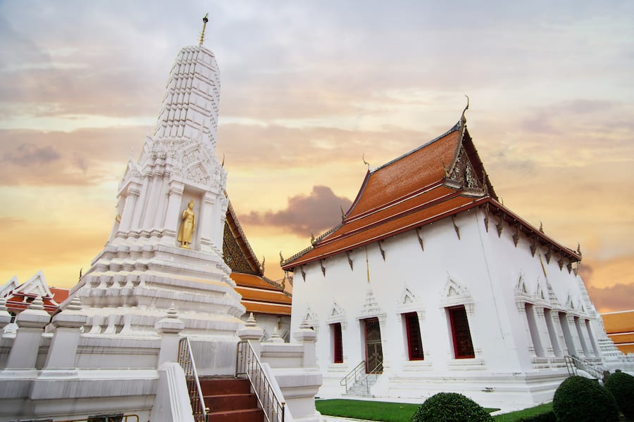 BANGKOK, THAILAND- AUG 12, 2020: Wat Mahathat Yuwaratrangsarit ,Bangkok, Thailand. Public temple and famous place at Wat Mahathat Yuwaratrangsarit ,Bangkok, Thailand.