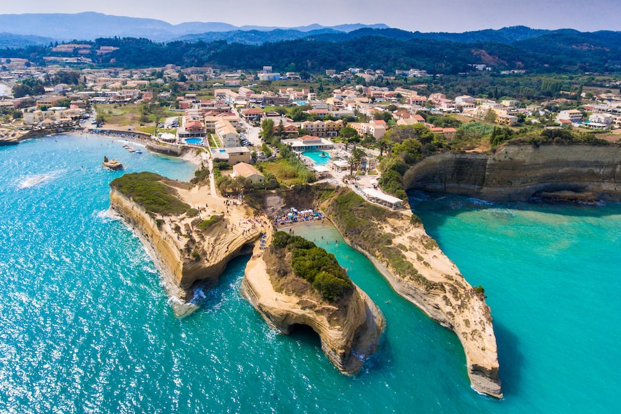 Canal D'Amour panorama in Sidari, Corfu island, Greece. Turquoise water.