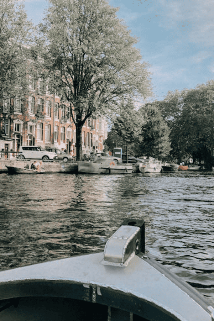 View from a rented boat driving around the canals of Amsterdam