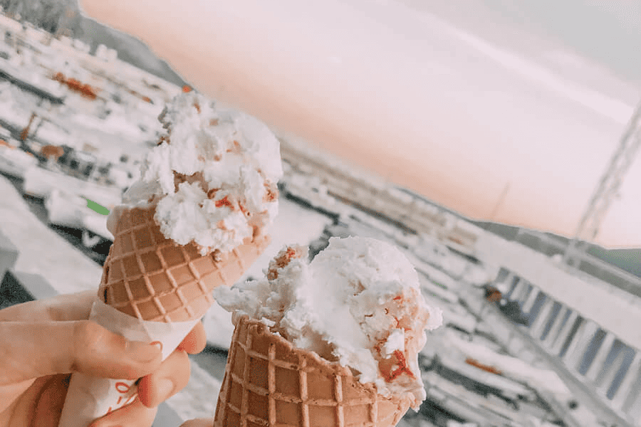 Ice cream in ice cream cones on the promenade of Herceg Novi Montenegro.