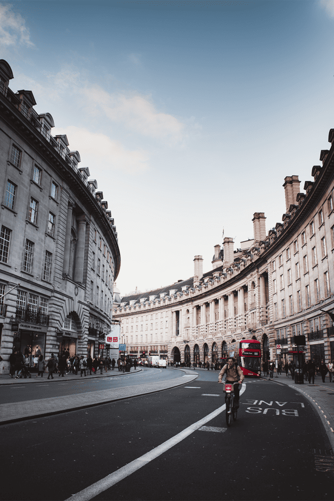Road in the city center of London, one of the best places for solo female travel in Europe.