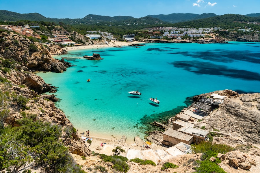 Ibiza beach. Cala Tarida beach located in western Ibzia island, Spain.