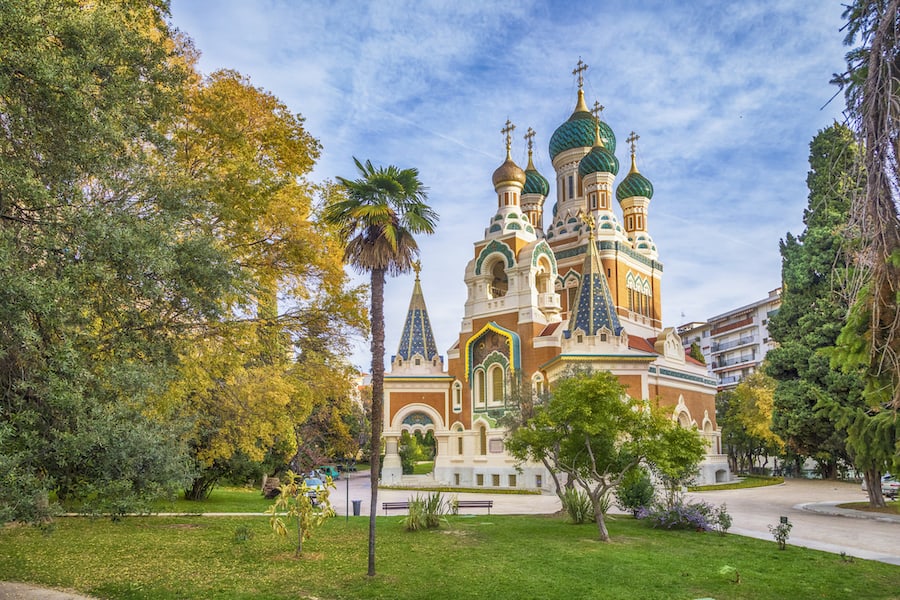 Russian orthodox church in the autumn, Nice, France