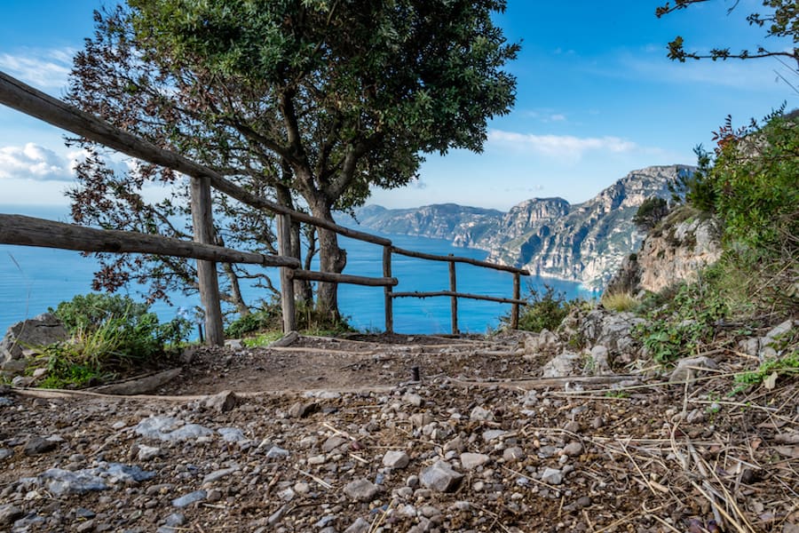 Wooden hand-built fence along the Sentiero degli Dei (Path of the Gods) between Agerola and Positano, Amalfi Coast, Italy