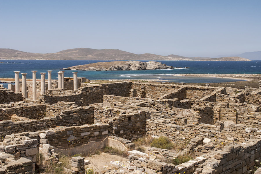 Archaeological site on the island of Delos, Greece (Cyclades islands)
