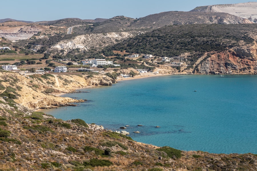 View of Provatas and in Agios Sostis Beaches, Milos, Greece