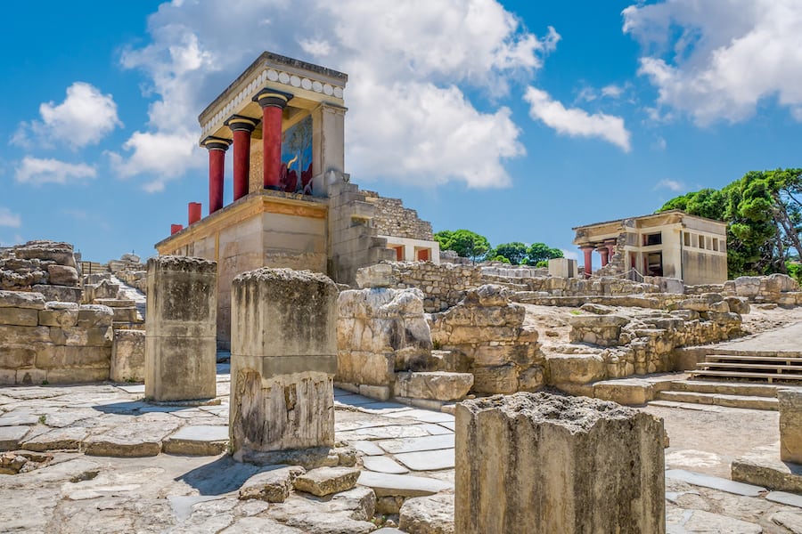 Knossos palace ruins at Crete island, Greece. Famous Minoan palace of Knossos.