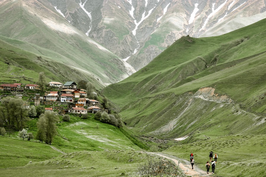 This is Georgian village Tskere in Khada valley.  Khada is tiny and hidden gorge of Caucasus mountains. The Khada Valley is one of the most historically important valley in Georgia