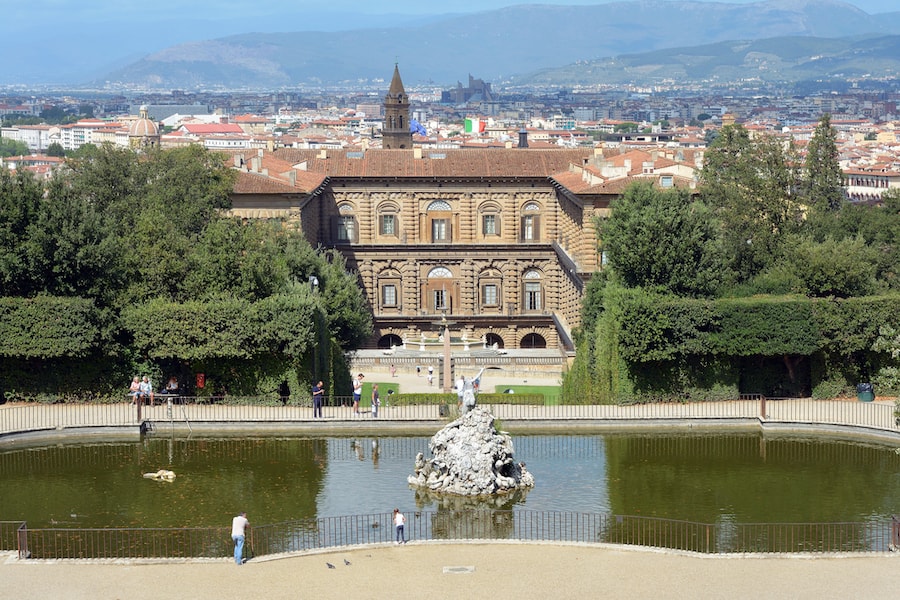 View from the Boboli Gardens to the Palazzo Pitti of Florence - Italy.