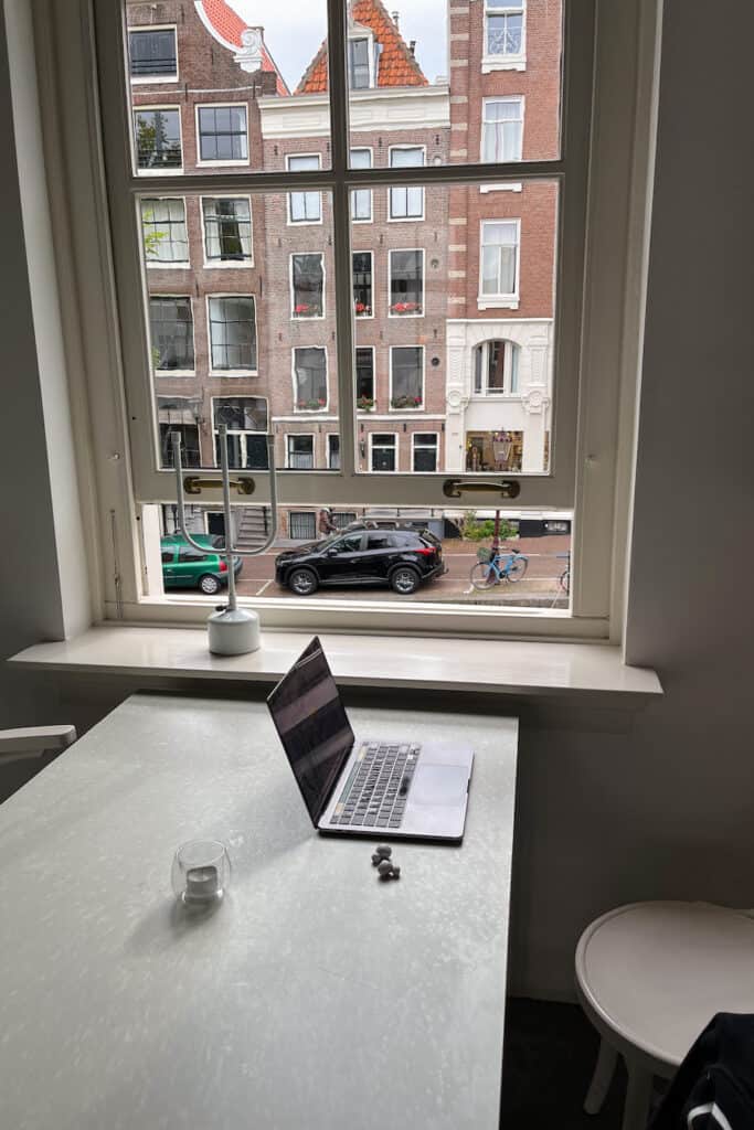 Amsterdam cafe with a laptop