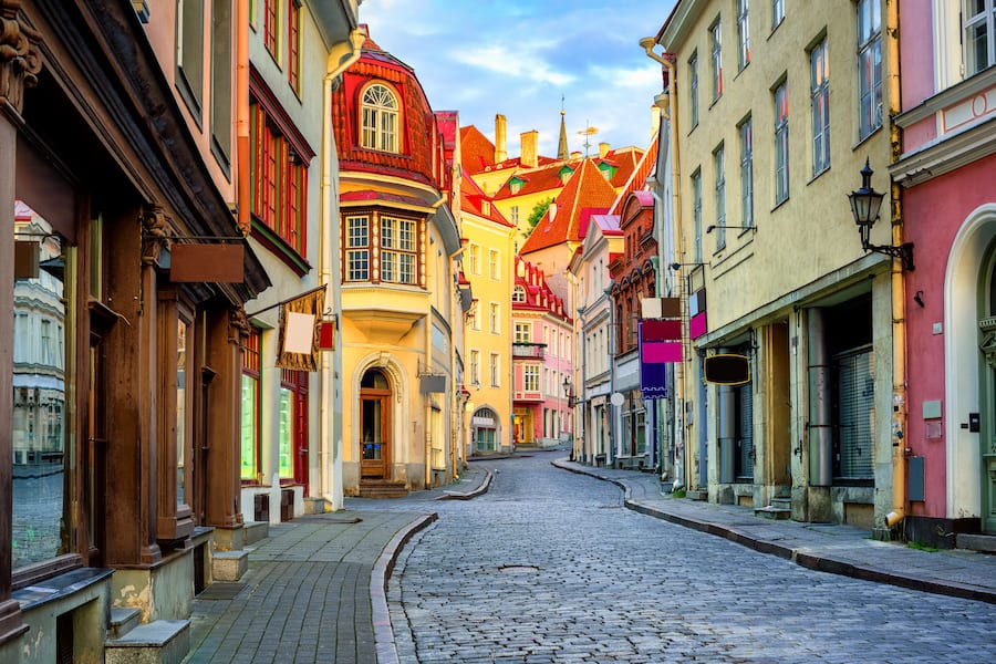 Narrow street in the old town of Tallinn, Estonia