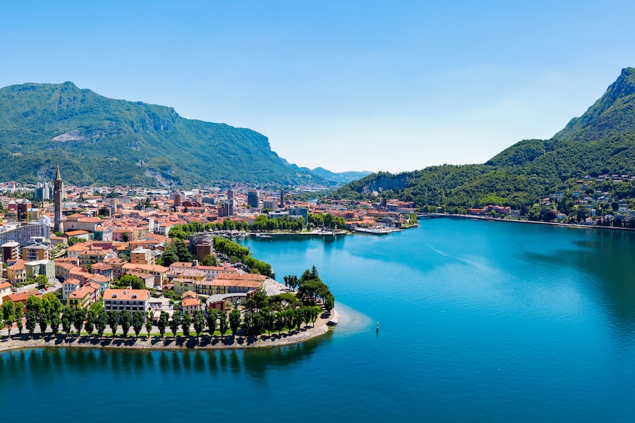 Aerial view of the city of Lecco, Italy